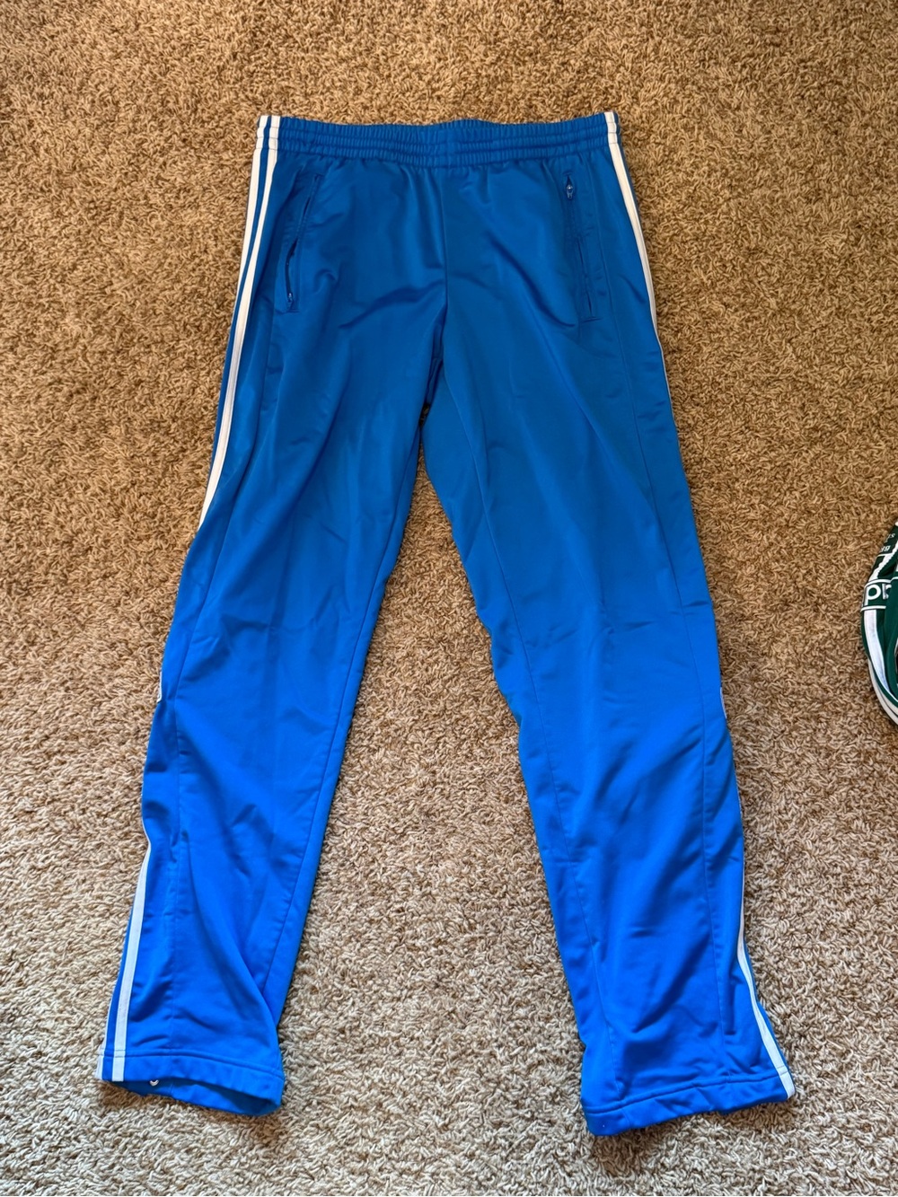 adidas Blue Snap Track Pants with White Three Stripes
